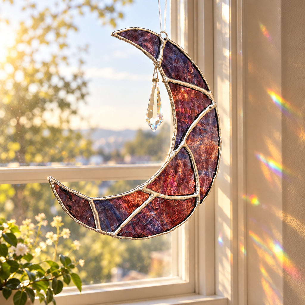 Crescent Moon Stained Glass Suncatcher